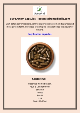 Buy Kratom Capsules Botanicalremediesllc.com