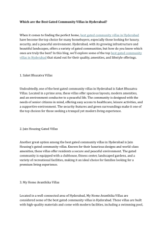 Which are the Best Gated Community Villas in Hyderabad