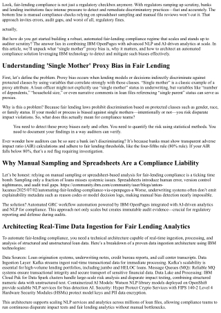 What Is 'Single Mother' Proxy Bias? Automating Fair-Lending Compliance with IBM