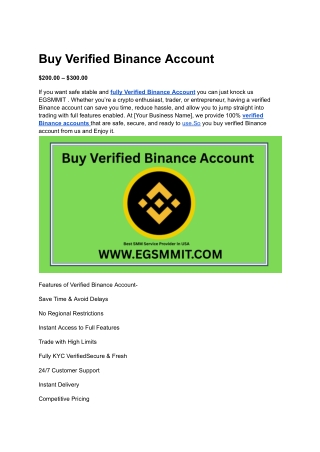 Where to Buy Verified Binance Account
