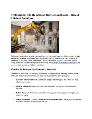 Professional Site Demolition Services in Illinois – Safe & Efficient Solutions