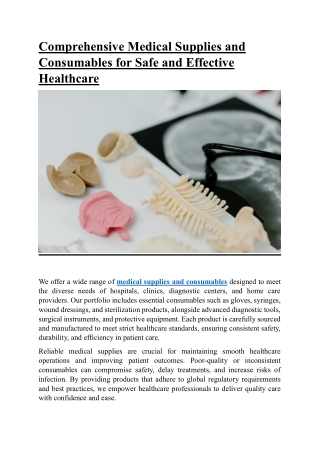 Medical Supplies and Consumables