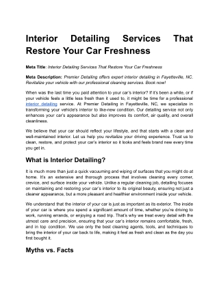 Interior Detailing Services That Restore Your Car Freshness