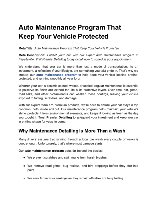 _Auto Maintenance Program That Keep Your Vehicle Protected