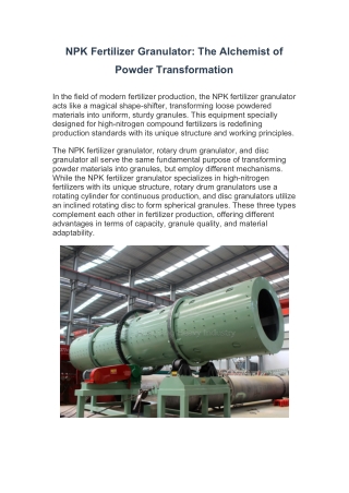 NPK Fertilizer Granulator: The Alchemist of Powder Transformation