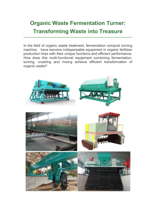 Organic Waste Fermentation Turner: Transforming Waste into Treasure