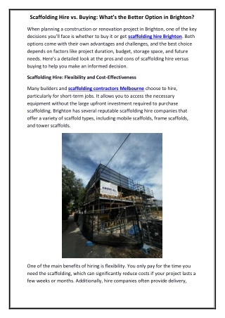 Scaffolding Hire vs Buying What’s the Better Option in Brighton