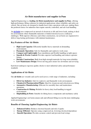 Air Hoist manufacturer and supplier in Pune