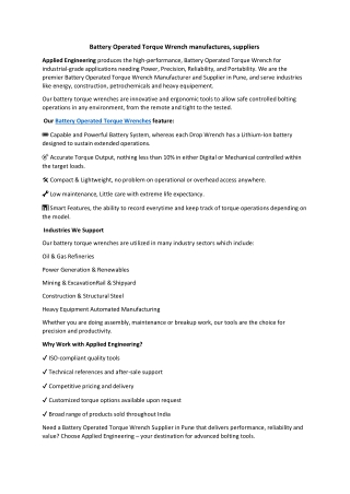 Battery Operated Torque Wrench manufactures