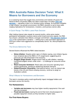 RBA Australia Rates Decision Twist What It Means for Borrowers and the Economy