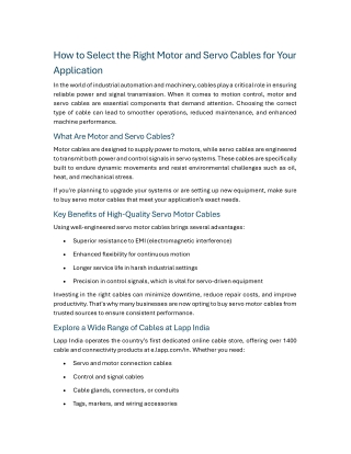 How to Select the Right Motor and Servo Cables for Your Application