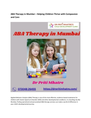 Expert ABA Therapy in Mumbai | Personalized Autism Support for Children