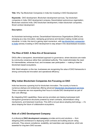 Why Top Blockchain Companies in India Are Investing in DAO Development