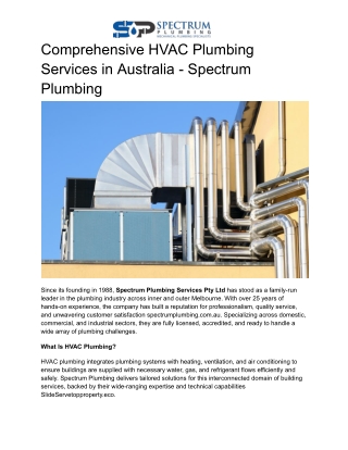 Comprehensive HVAC Plumbing Services in Australia - Spectrum Plumbing