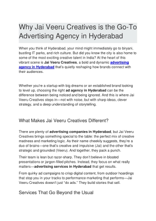 Why Jai Veeru Creatives is the Go-To Advertising Agency in Hyderabad