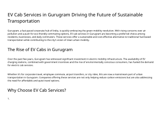 EV Cab Services in Gurugram Driving the Future of Sustainable Transportation