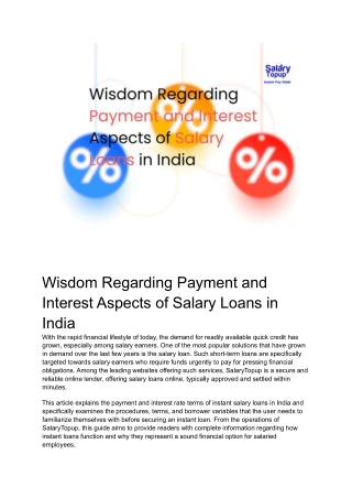 Wisdom Regarding Payment and Interest Aspects of Salary Loans in India
