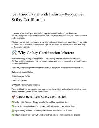 Get Hired Faster with Industry-Recognized Safety Certification