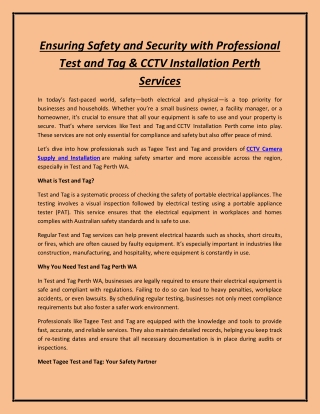 Ensuring Safety and Security with Professional Test and Tag & CCTV Installation