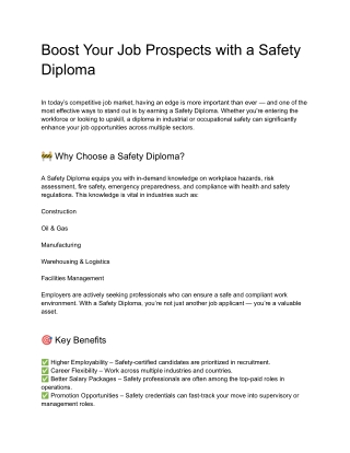 Boost Your Job Prospects with a Safety Diploma