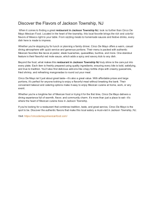 Discover the Flavors of Jackson Township, NJ