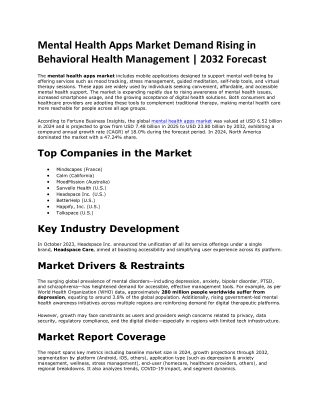 Mental Health Apps Market Share, Growth Report, 2032