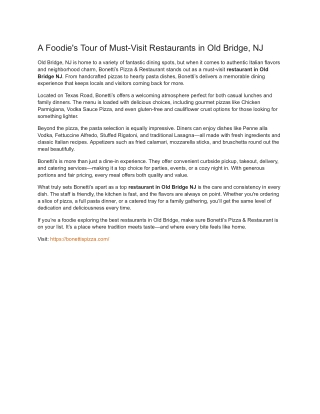 A Foodie's Tour of Must-Visit Restaurants in Old Bridge, NJ