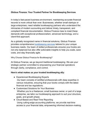 Globus Finanza Your Trusted Partner for Bookkeeping Services