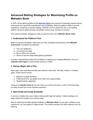 Advanced Betting Strategies for Maximizing Profits on Mahadev Book