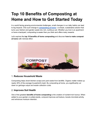 Top 10 Benefits of Composting at Home and How to Get Started Today