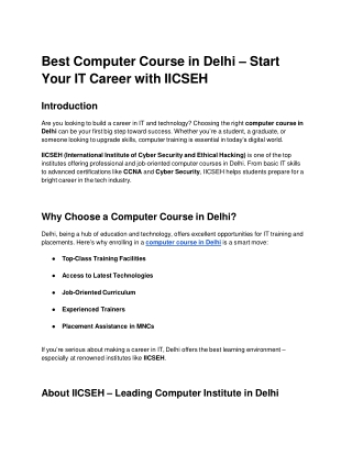 Best Computer Course in Delhi – Start Your IT Career with IICSEH