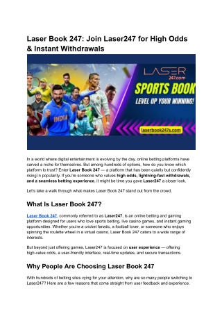 Laser Book 247_ Join Laser247 for High Odds & Instant Withdrawals