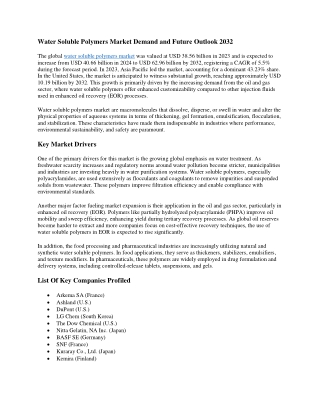 Water Soluble Polymers Market Demand and Future Outlook 2032