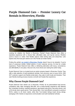 Luxury Car Rentals in Riverview, Florida | Purple Diamond Cars