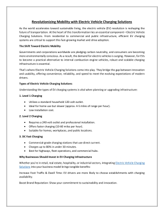 Revolutionizing Mobility with Electric Vehicle Charging Solutions