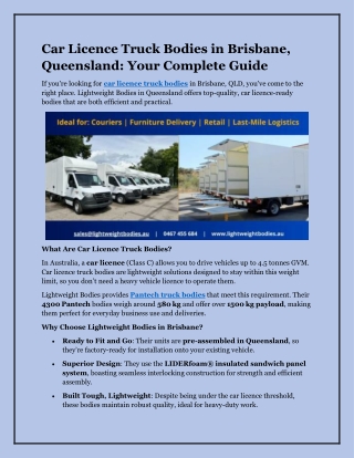 Car Licence Truck Bodies in Brisbane, Queensland: Your Complete Guide