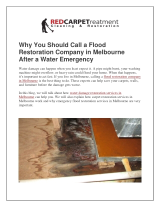 Why You Should Call a Flood Restoration Company in Melbourne After a Water Emergency