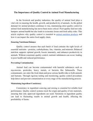The Importance of Quality Control in Animal Feed Manufacturing