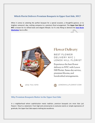 Which Florist Delivers Premium Bouquets in Upper East Side NYC