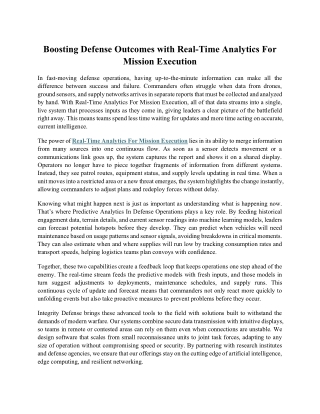 Boosting Defense Outcomes with Real-Time Analytics For Mission Execution
