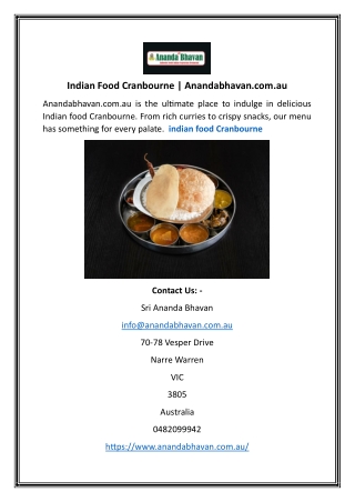 Indian Food Cranbourne  | Anandabhavan.com.au