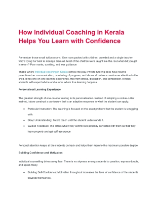 How Individual Coaching in Kerala Helps You Learn with Confidence