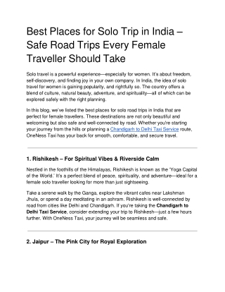 Best Places for Solo Trip in India – Safe Road Trips Every Female Traveller Should Take