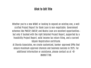 Detailed Project Report for MSME Loan Application (2025 Guide)