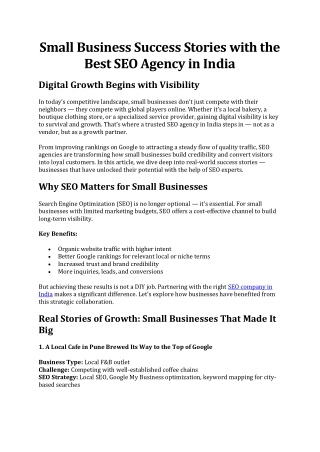 Small Business Success Stories with the Best SEO Agency in India
