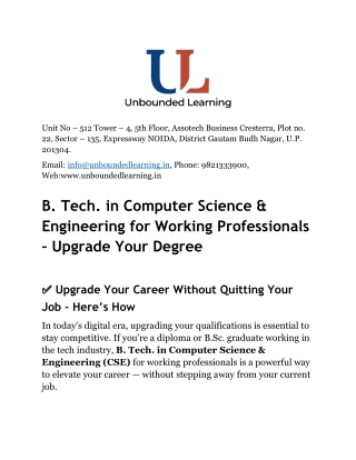 B. Tech. in Computer Science & Engineering for Working Professionals