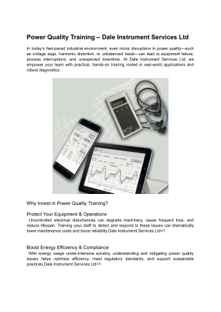 Power Quality Training – Dale Instrument Services Ltd
