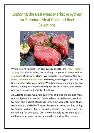 Exploring the Best Meat Market in Sydney for Premium Meat Cuts and Beef Selections