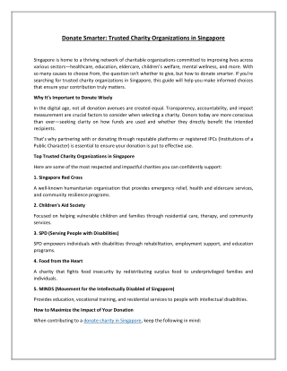Donate Smarter- Trusted Charity Organizations in Singapore