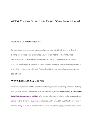 ACCA Course Structure, Exam Structure & Levels